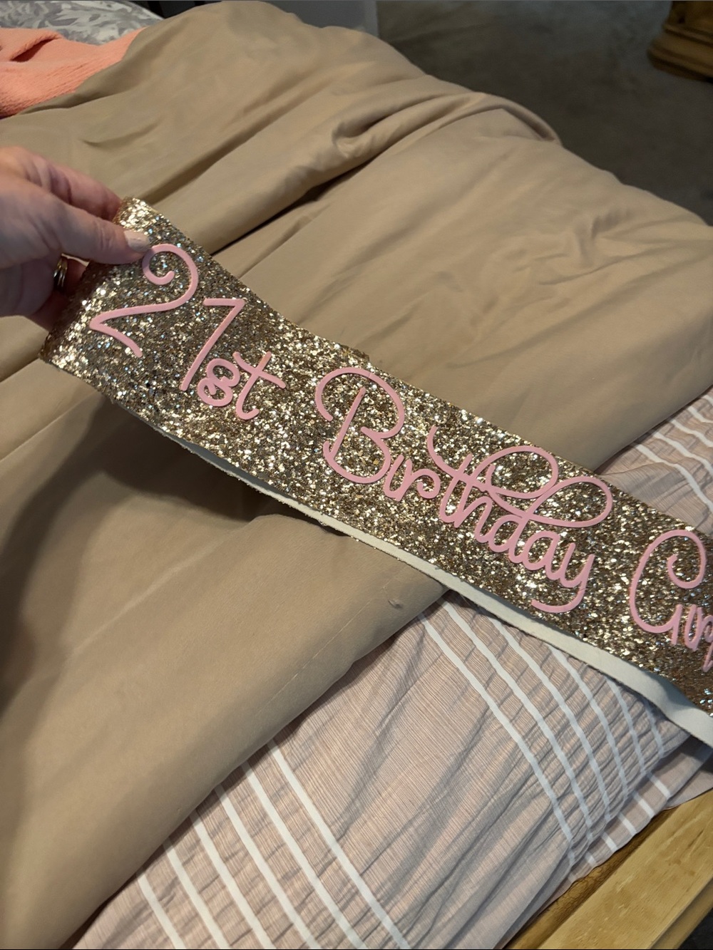 Glittery "21st Birthday" Sash - Gold and Pink